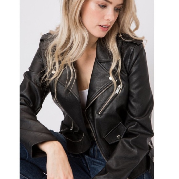 Jackets & Blazers - CHIC VEGAN LEATHER BIKER JACKET
